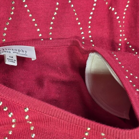 Philosophy Sweater Womens 1X Red Studded Pullover Cashmere Blend Boho Office Top - Picture 6 of 12